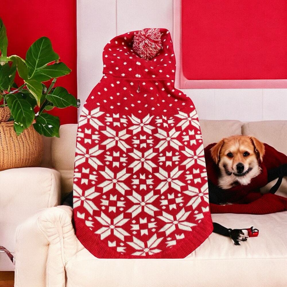 Blueberry Pet Dog Hoodie Sweater Sz XL Pom Nordic Festive Holiday Red White 16”